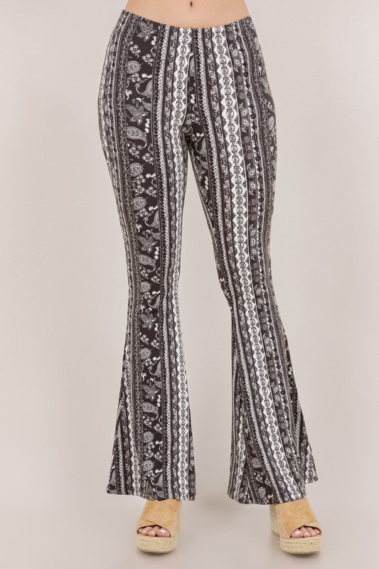 Bear Dance Boho Baroque Flare Skinny Pants - Brown Floral