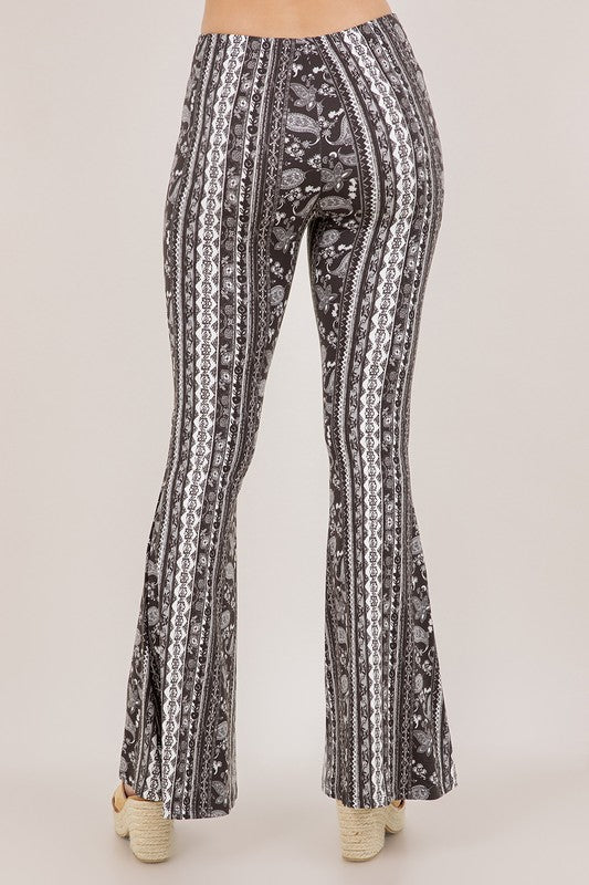 Bear Dance Boho Baroque Flare Skinny Pants - Brown Floral