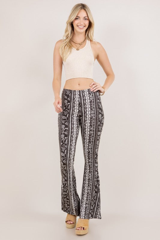 Bear Dance Boho Baroque Flare Skinny Pants - Brown Floral