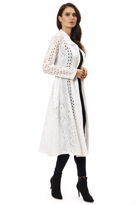 Adore Eyelet Embroidered Duster Cardigan - White