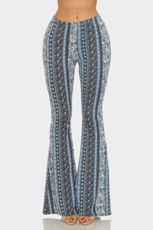 Bear Dance Boho Baroque Flare Skinny Pants - Multi Light Blue