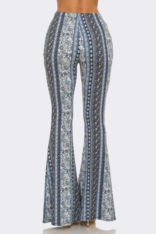 Bear Dance Boho Baroque Flare Skinny Pants - Multi Light Blue