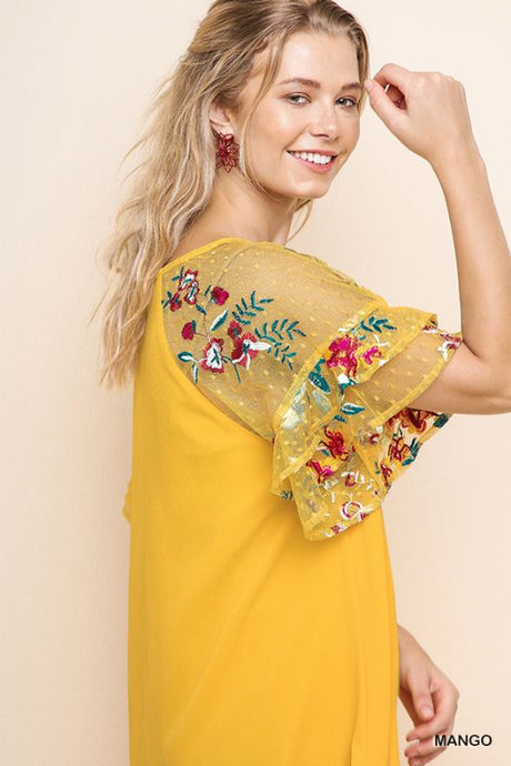 Umgee Embroidery Sleeve Shift Dress - Mango Mix