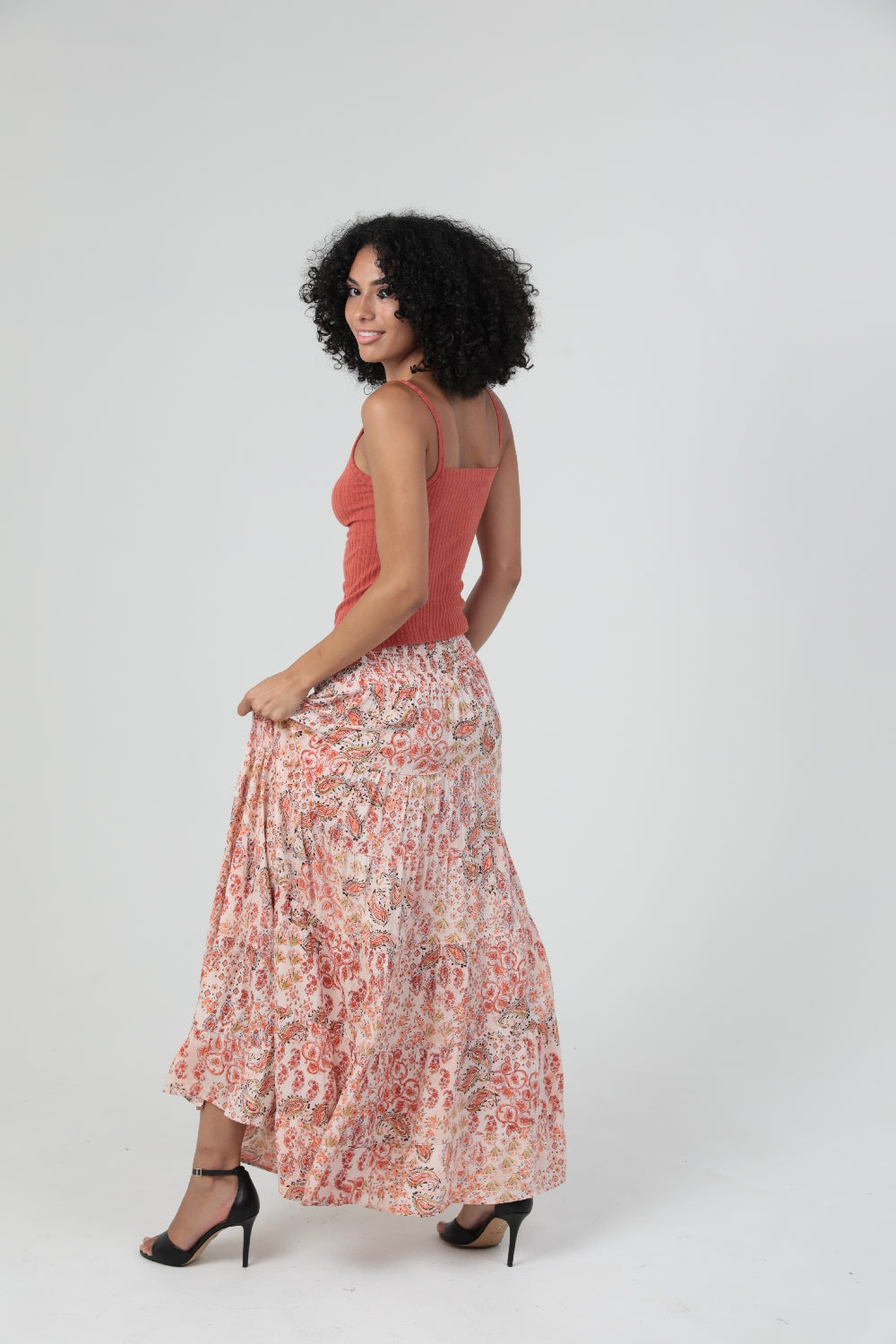 Angie Paisley Patchwork Ditsy Maxi Skirt - Ivory