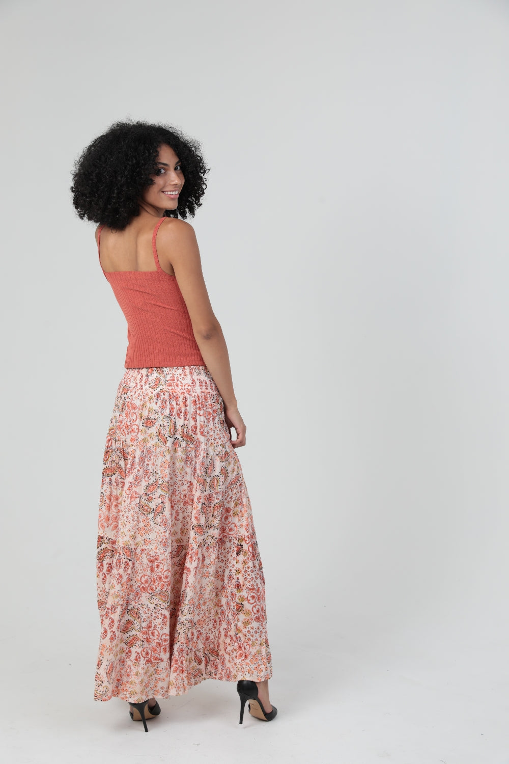Angie Paisley Patchwork Ditsy Maxi Skirt - Ivory
