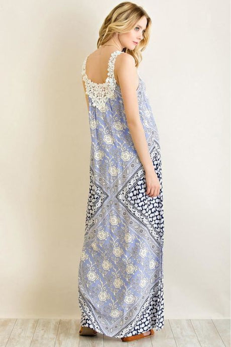 Entro Printed Floral Maxi Dress - Blue