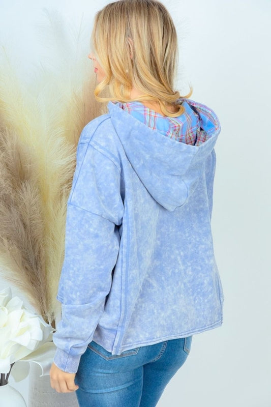White Birch Hoodie Sweatshirt Denim Plaid Contrast
