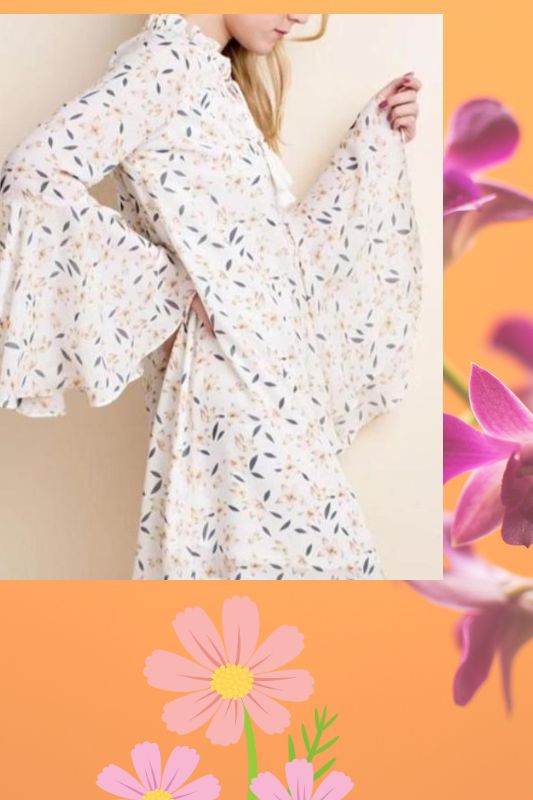 L Love Wide Bell Sleeves Silk Blend Dress - Cream