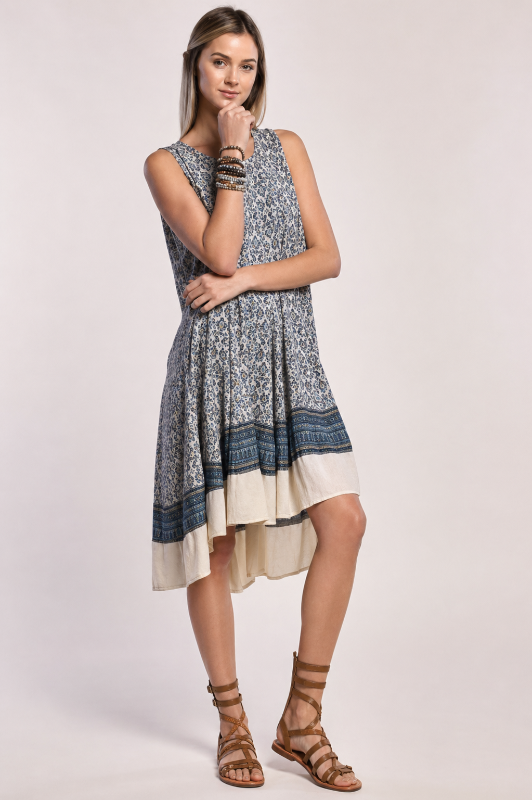Kori Print High Low Tank Dress - Seaweed Blue