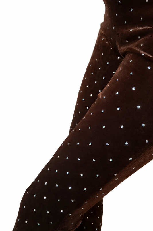 Bear Dance Velvet Flared Glitter Dot Flare Pants - Brown