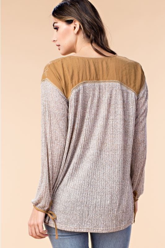 Kori Soft Cut Outs Yoke Top - Camel