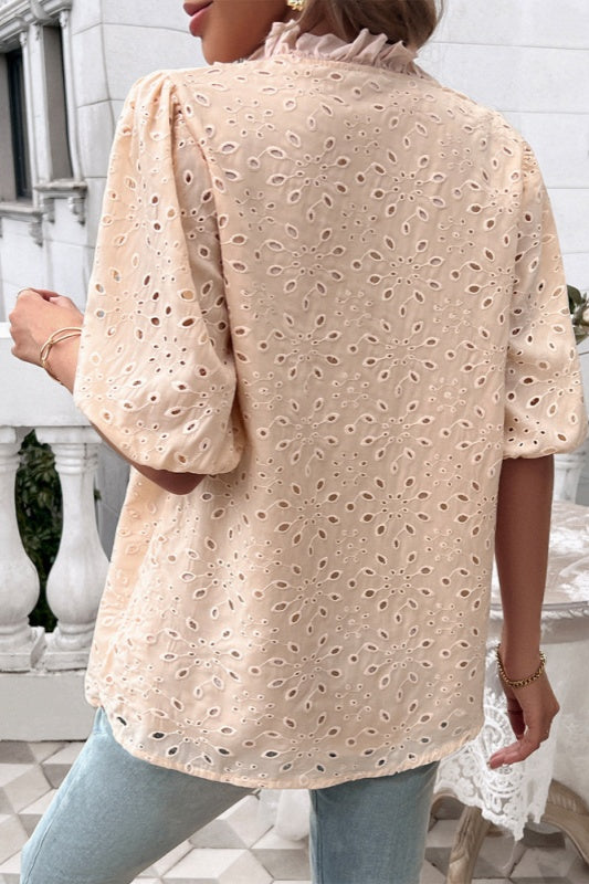 Amanda Eyelet Ruffle Blouse - Apricot