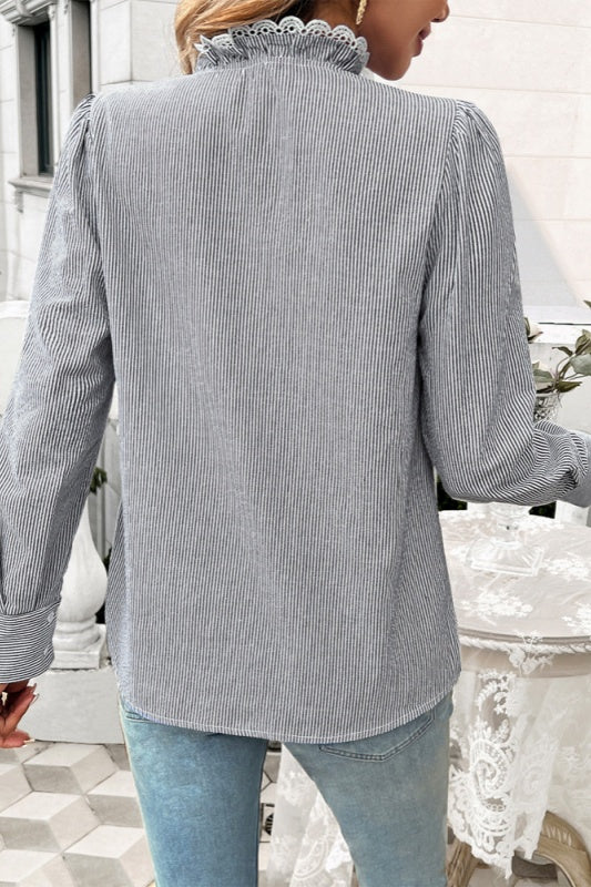 Chelsea Ruffle Button Down Blouse - Black