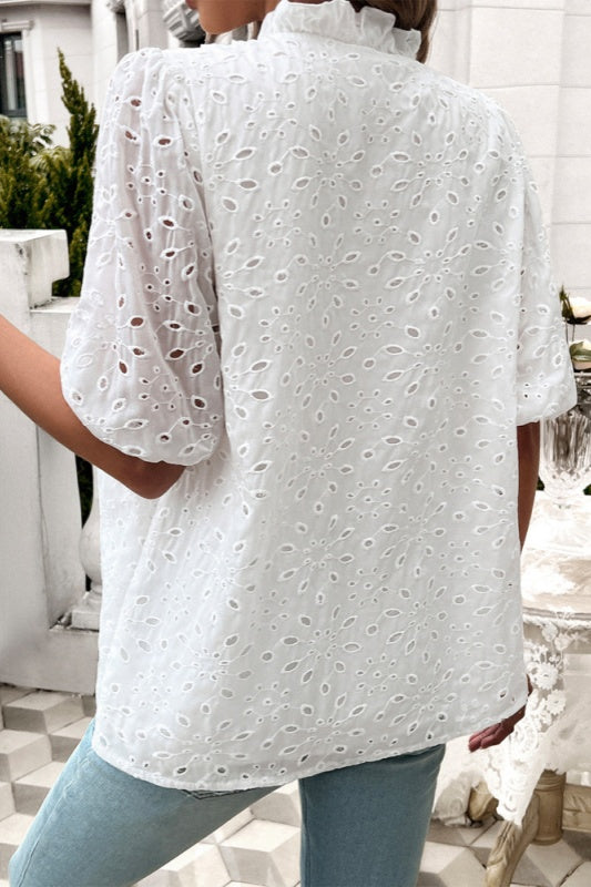 Amanda Eyelet Ruffle Blouse - White