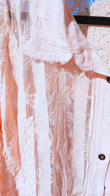 POL Oversize Boxy Mixed Fabric Shirt - Peach