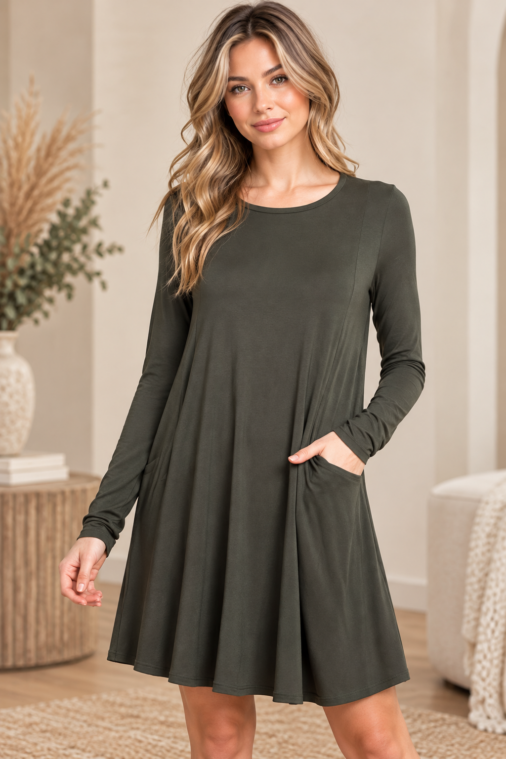 Mittoshop Natural Premium Bamboo Swing Dress - Dark Olive