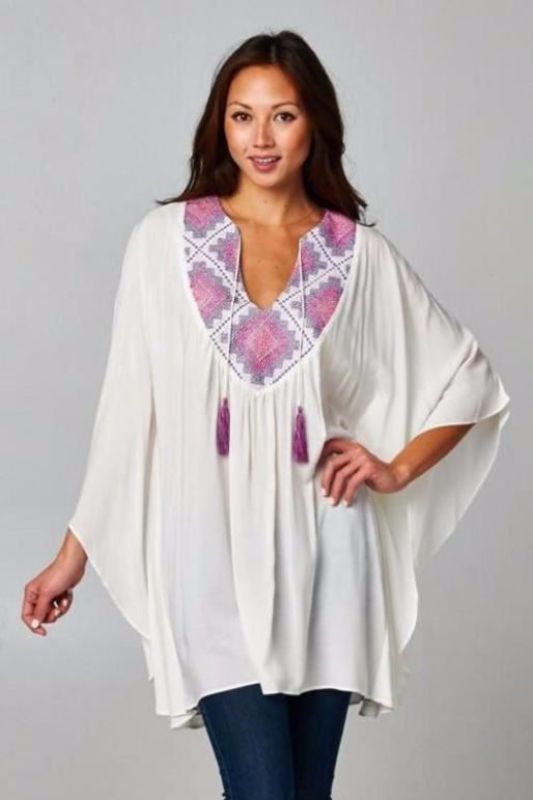 Love Stitch Embroidered Kaftan Top - Magenta