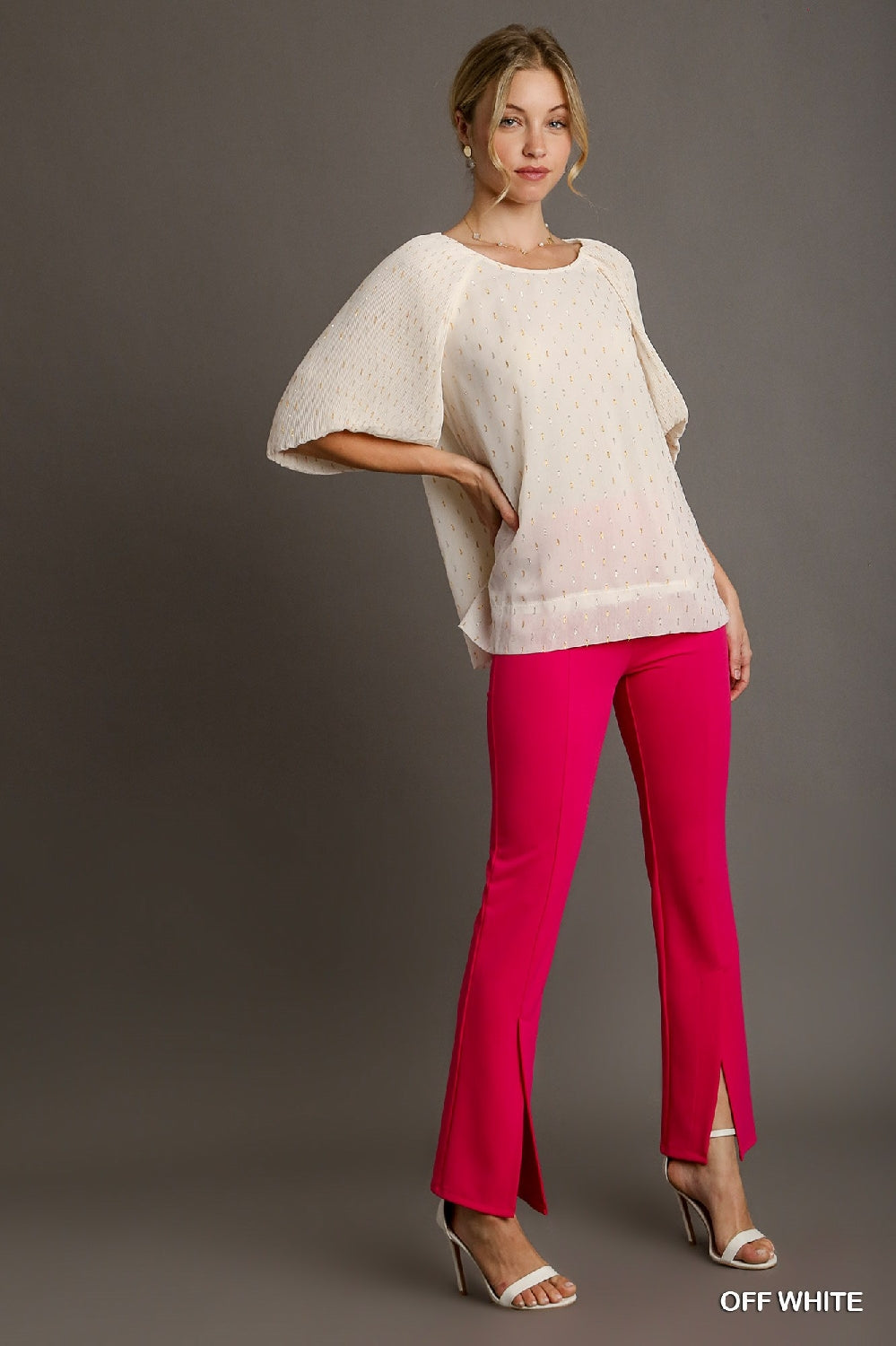 Umgee Metallic Foil Blouse - Off White