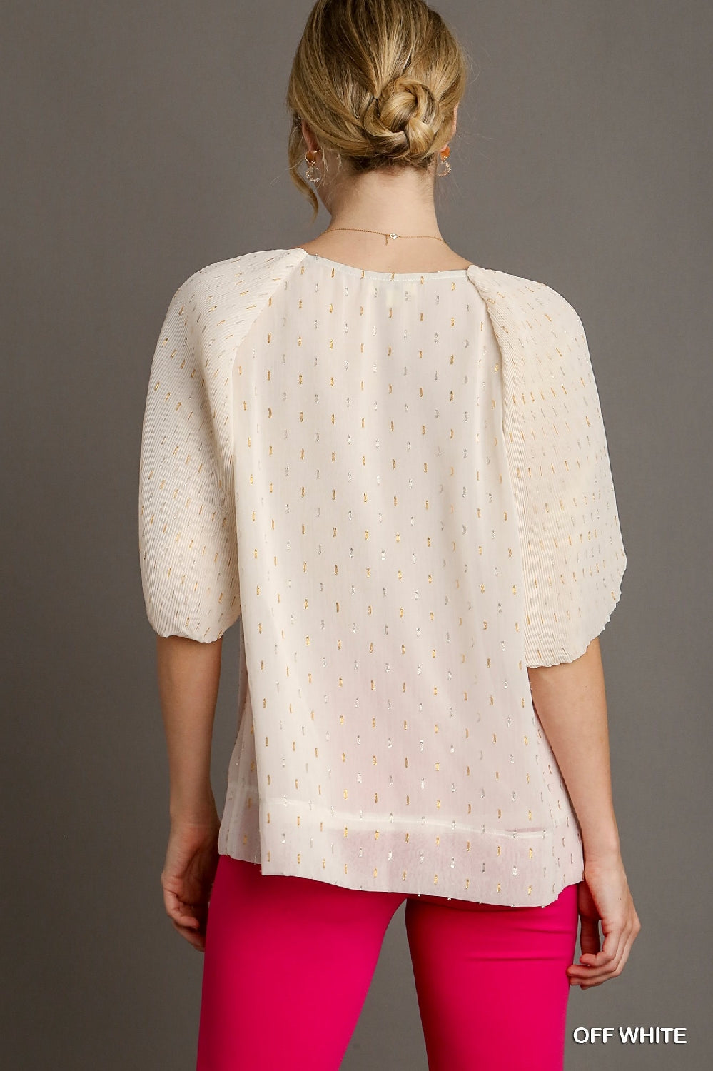 Umgee Metallic Foil Blouse - Off White