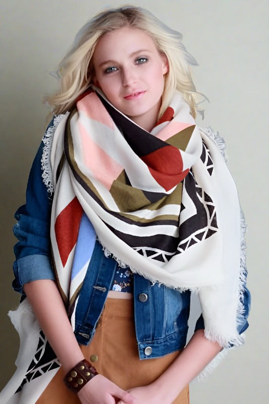 Frayed Blanket Scarf - Ivory Black