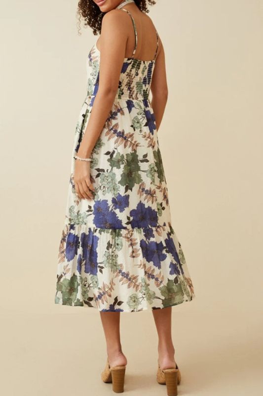 Hayden Smock Back Tiered Tank Midi Dress - Blue Mix