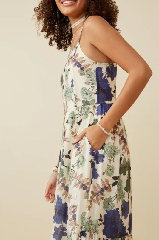 Hayden Smock Back Tiered Tank Midi Dress - Blue Mix