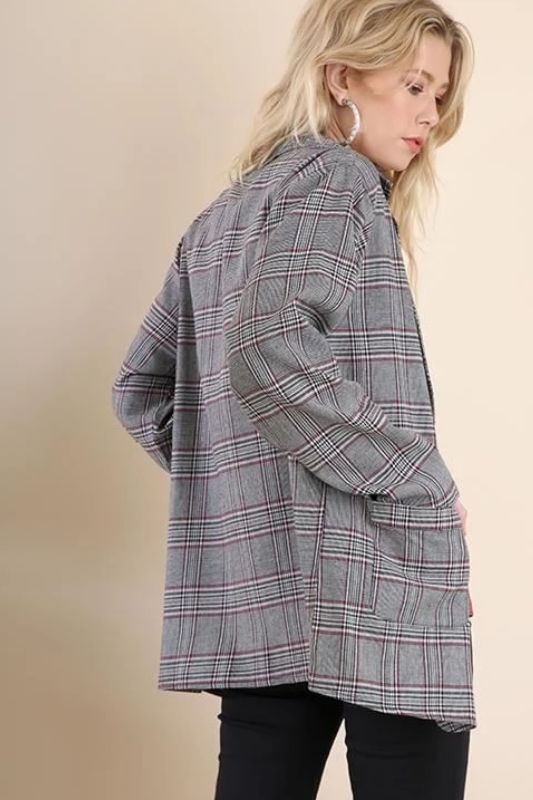 Umgee Plaid Blazer Jacket - Black/Red