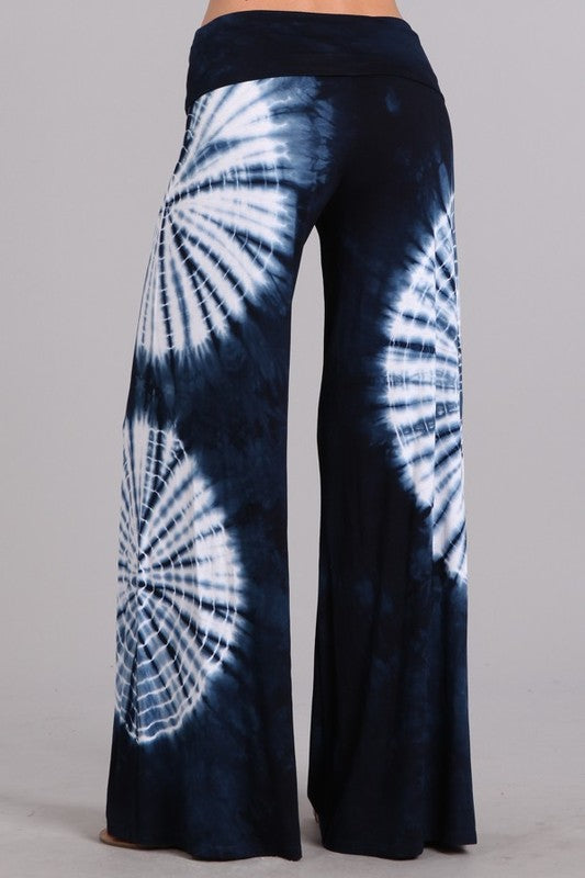 Chatoyant Beachy Tie Dye Palazzo Pants - Navy
