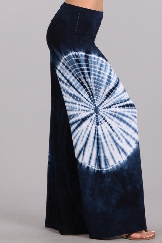 Chatoyant Beachy Tie Dye Palazzo Pants - Navy