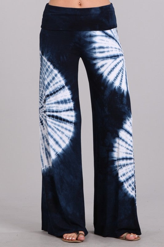Chatoyant Beachy Tie Dye Palazzo Pants - Navy