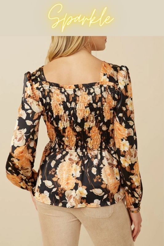 Hayden Floral Smocked Peplum Top - Black