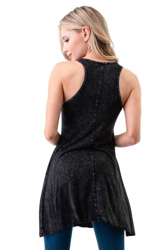 T-Party Mineral Wash Stones Tunic Tank Racer Top - Black