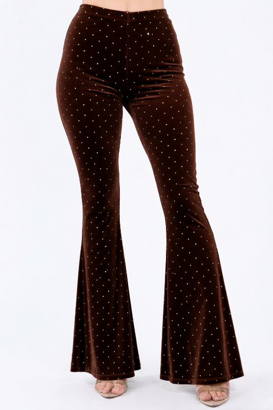 Bear Dance Velvet Flared Glitter Dot Flare Pants - Brown