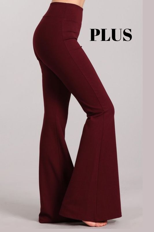 Chatoyant Plus Ponte Slimming Bell Bottom Pants - Wine