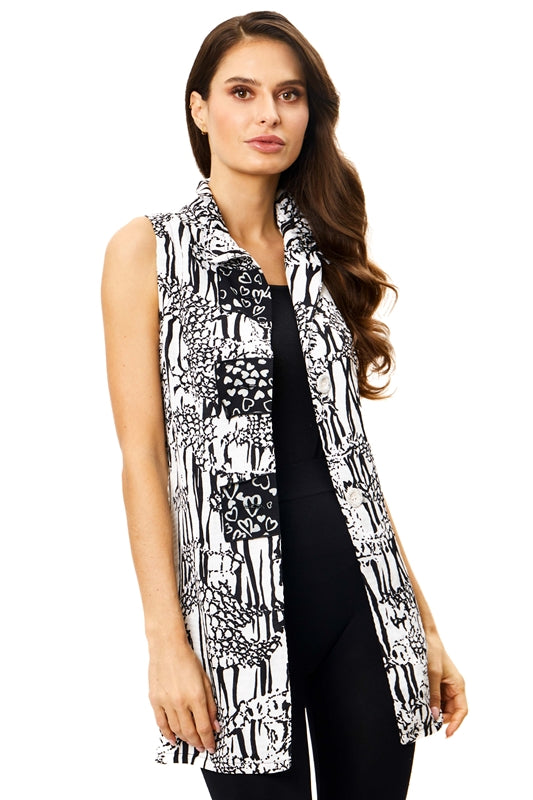 Adore Heart Patch Sleeveless Tunic Blouse - Black White