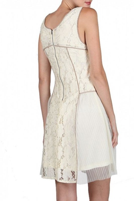 A'Reve Romantic Lace & Mesh Dress - Cream