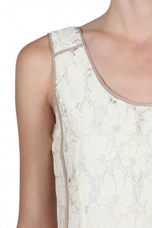 A'Reve Romantic Lace & Mesh Dress - Cream