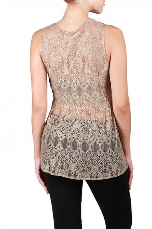 A'Reve Beaded Lace Tank Top - Taupe