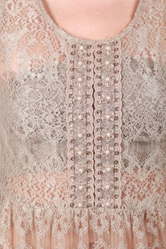 A'Reve Beaded Lace Tank Top - Taupe