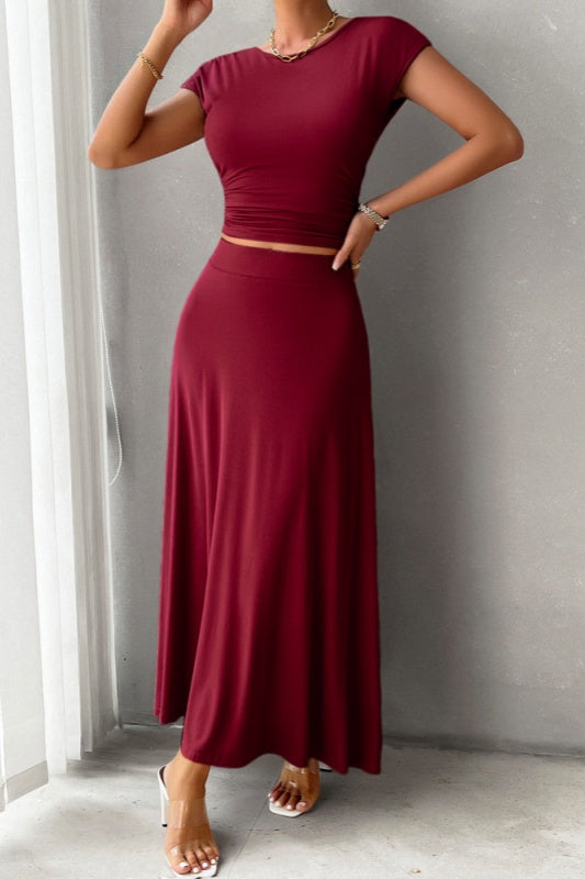 Alicia 2 PC Skirt Set - Wine Red