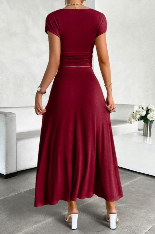 Alicia 2 PC Skirt Set - Wine Red
