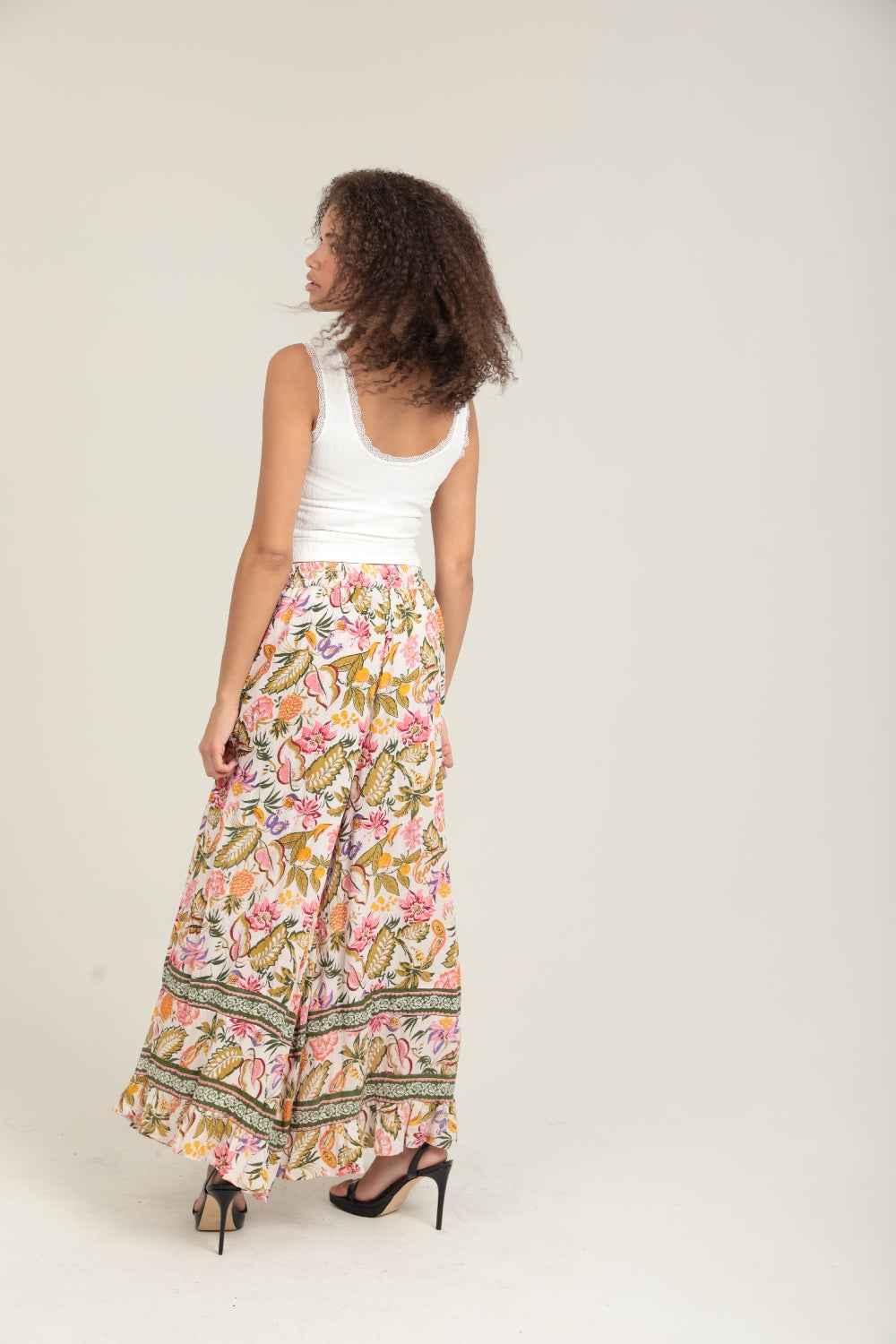 Angie Tropical Beach Babe Wide Pants - Ivory