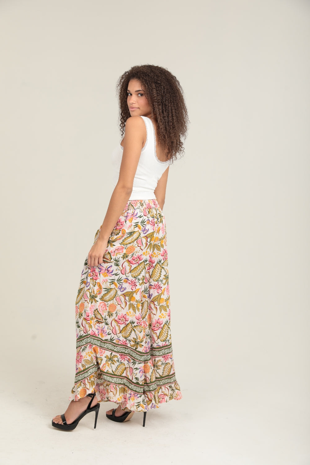 Angie Tropical Beach Babe Wide Pants - Ivory