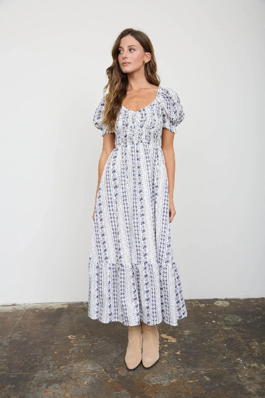 Blu Pepper Navy Floral Smocked Maxi Dress