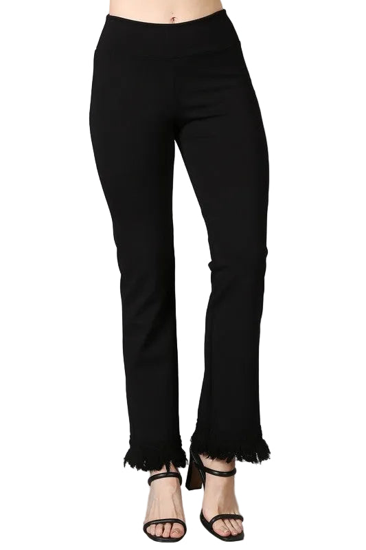 Chatoyant Ponte Fringe Crop Ankle Pants - Solid Black