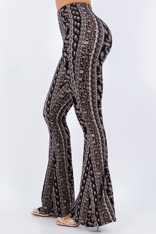 Bear Dance Boho Paisley Skinny Brushed Pants - Black/Taupe