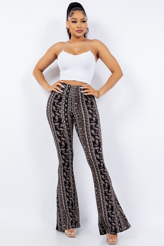 Bear Dance Boho Paisley Skinny Brushed Pants - Black/Taupe