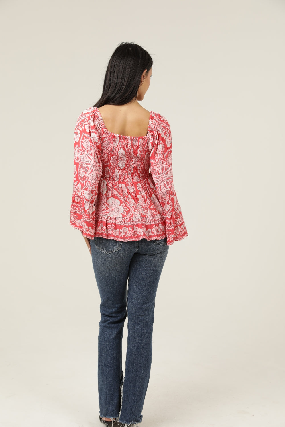 Angie Smocked Empire Bell Sleeve Blouse