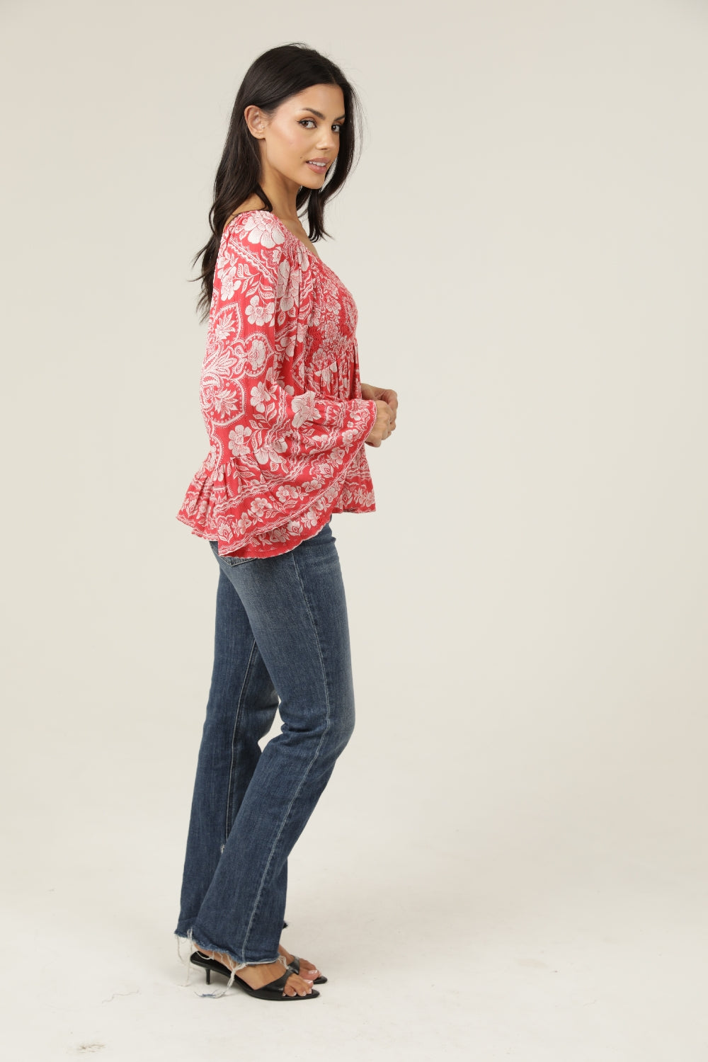 Angie Smocked Empire Bell Sleeve Blouse