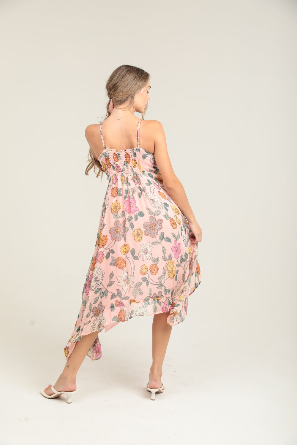 Angie Garden Delight Floral Midi Handkerchief Dress - Pink